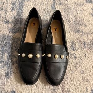 BCBGeneration Black Loafers with Pearl Accents